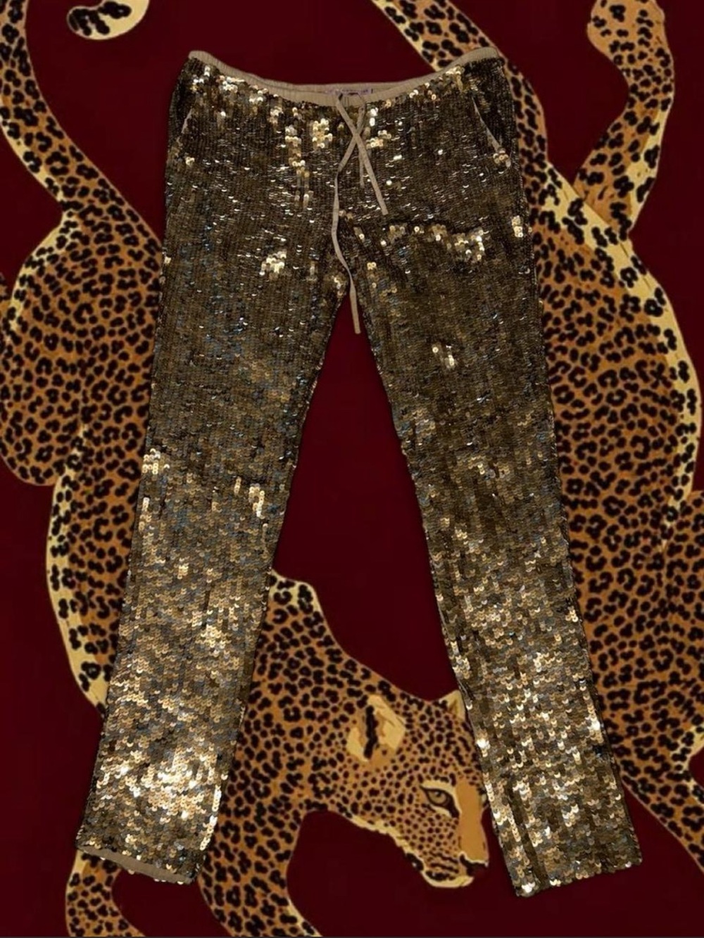 Calypso St. Barth silk-lined gold sequin pants with Drawstring size XS